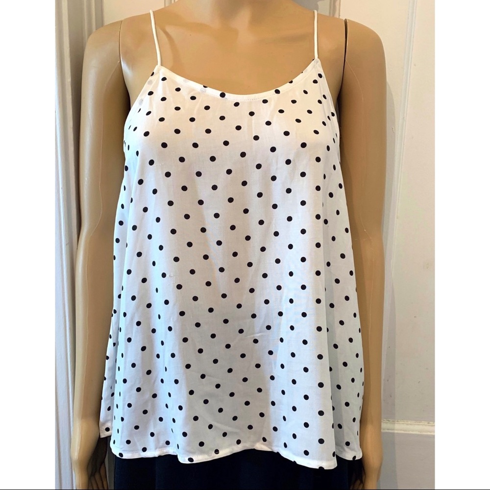 NWT White With Black Polka Dotted Flowy Tank Top
